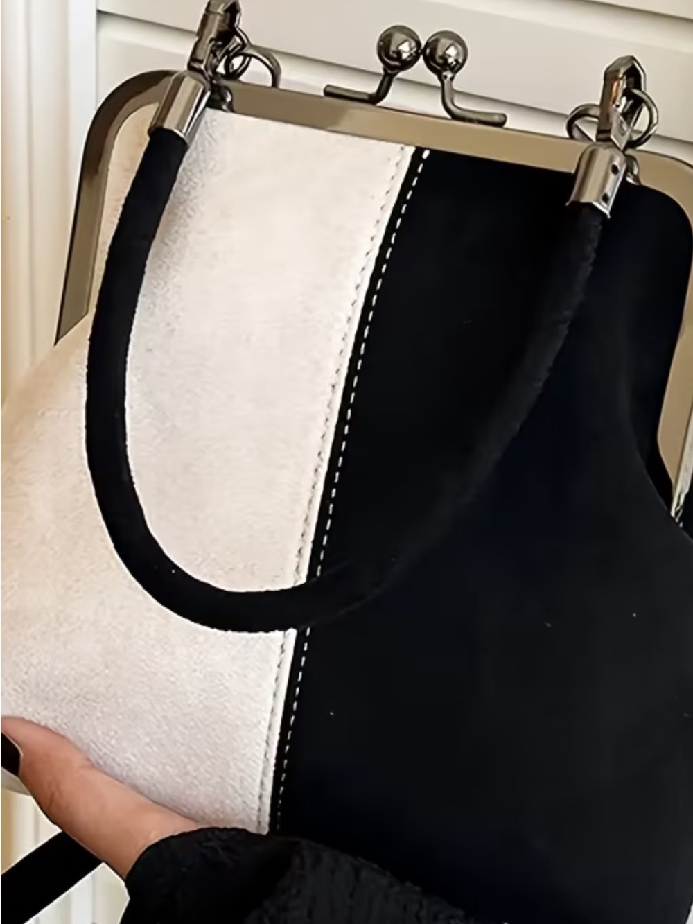 Black & White Two-Tone Women’s Frame Handbag